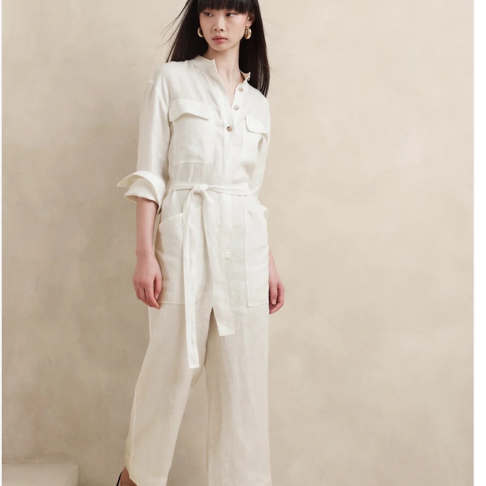 White Lisa Linen Jumpsuit. Never worn